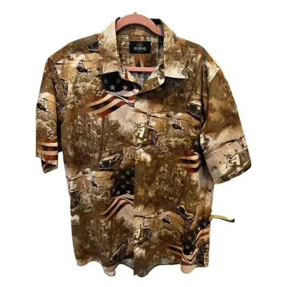 Redhead Brown Patriotic American Military Flag Short Sleeve‎ Shirt Size XL - Picture 1 of 5